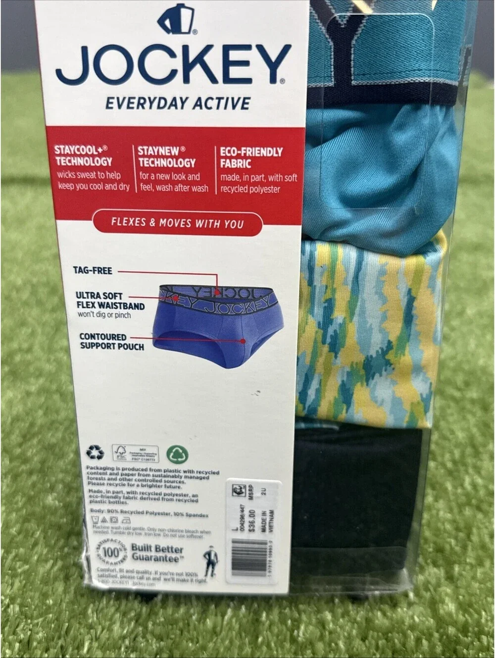 3pk Jockey Everyday Active Briefs Color Microfiber Poly/Spandex Size L 36-38 NEW